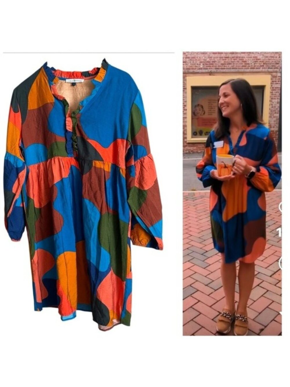MICHELLE MCDOWELL Geometry Multicolored Balloon Sleeves Dress Size Small - Picture 14 of 16